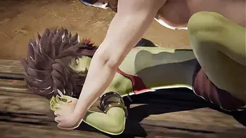 Sex with heavy moaning green skinned Goblin Girl