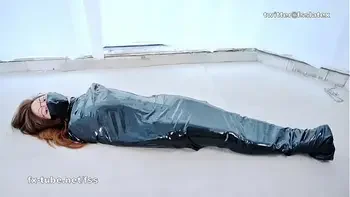 asian latex catsuit lady bondage in sleeppack