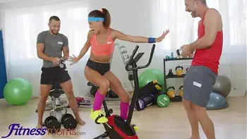 Fitness Rooms Petite French babe Megane Lopez DP threesome anal sex on exercise bike