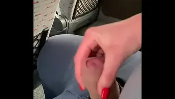 Almost got Caught Jerking off Husband's Cock on the Bus... but he still Cum