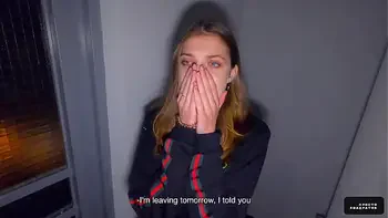 While Parents Are At Home We Fuck In The Staircase - Cum In Panties And Wear - POV - Public