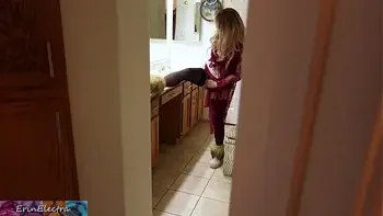 Stepmom prepares for bed while stepson watches and masturbates until he is caught and she lets him put it in