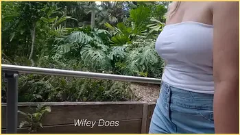 Wife goes braless in public exhibitionist dare