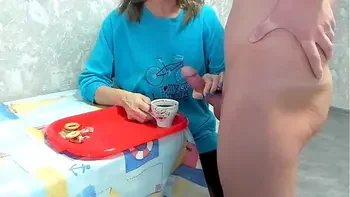 Milf granny drinks coffee with cum taboo ,big dick huge load