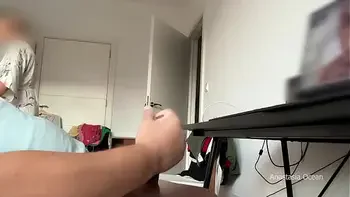 My stepmom caught my husband jerking and watching porn. She wanted to watch how he cum.