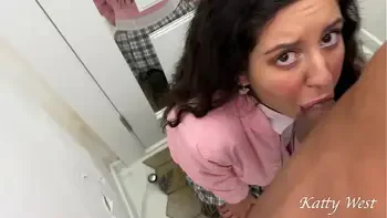 Cutie fucked her stepbrother, got cum on her face and went for a walk without washing her face