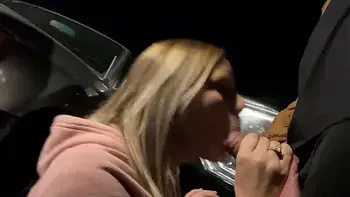 Risky Wife Sucks Cock in Bar/Parking Lot and Cum Walk