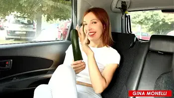 STEPMOM FUCKS PUSSY WITH A BIG ZUCCHINI IN CAR FRONT OF STEPSON