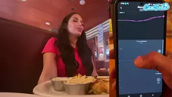 Cumming in Public with interactive toy at LUNCH! Public female orgasm interactive toy