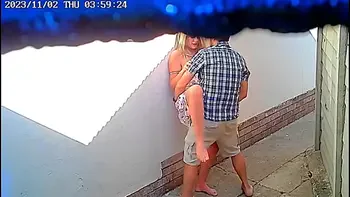 Daring couple caught fucking in public on cctv camera