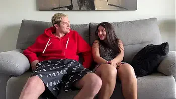 Step Sister Was Caught Masturbating by Step Brother and They Handjob Each Other On The Couch! Orgasm