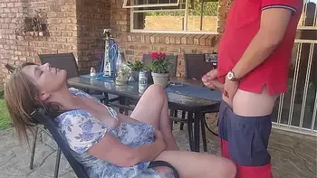 Mutual masturbation Caught my friends wife fingering herself on the patio so i joined her