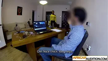 Hot ebony teen Clarice swallowed a huge cock and spit on it after casting