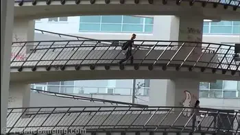 Young hot teen blonde chick gets cum on her face in public teen threesome