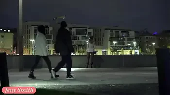 Deep Evening - Russian beauty Jeny Smith walks in public in transparent tights without panties. So you can see the pussy