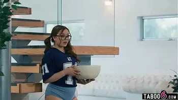 BBW stepdaughter Leana Lovings fucks stepdads friends during the game