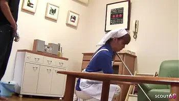 Old ugly Men seduce Japanese Teen Maid to Creampie Fuck at Work in his flat