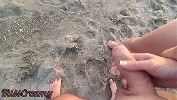 French Milf Blowjob Amateur on Nude Beach public to stranger with Cumshot 02 - MissCreamy