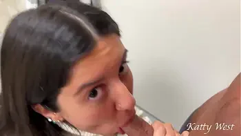 Real porn casting in a mall public toilet