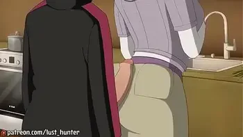 Boruto ver a Hinata lavando as louças e aproveita para por o pau nas costa dela.