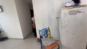 Unfaithful old man discovered by the woman fucking with the neighbor, and while he watches them he masturbates