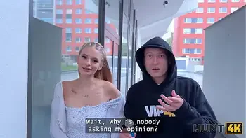 HUNT4K. Blonde babe Naomi Love is showing off her natural boobs and cheating on her BF in front of him