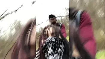 Emo slut gets fucked on tree stump in public