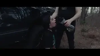 Submissive cutie eats ass and piss at roadside picnic, then gets rough face fucking