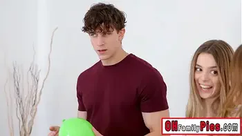 Teens sucks their lucky big cock and stepbro enjoyed while fucking teens