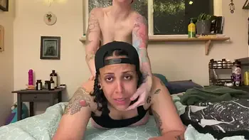 Fucking My TransMasc Slut's Boy Pussy From the Back - So Much Cumming