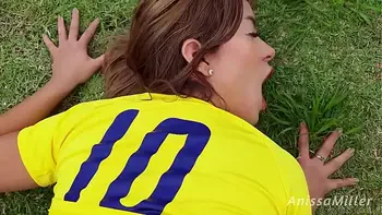 sexy latina fucks her trainer on the soccer field - anissamiller