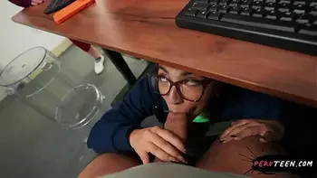 Sneaky Blowjob Under the Table in Class - PervTeen