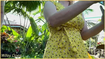 Wifey heads out in a cute summer dress braless and looks amazing with her blonde hair.