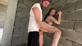 Shared hot busty girl with stepdad in abandoned house