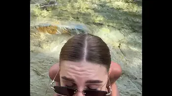 Best blowjob with cum on face and tits from a stranger on the beach