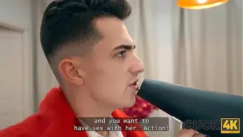 CUCK4K. Double penetration threesome with hot Russian brunette and 2 strangers