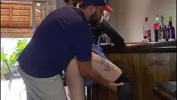 Qute blonde teen bends over for big dick