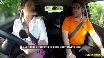 Fake Driving School Curvy STUDENT with BIG BOOBS Swallows instructors man juice