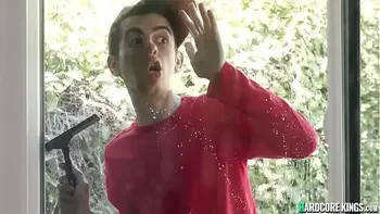 Windows washer fucks huge tits MILF