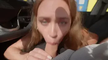 My hot stepmother sucks my cock in the supermarket car park while we wait for my step father