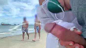 Crazy milf jerks me off in front of passersby