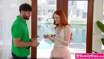 Stepdaughter bored with the instructional video of her stepdad