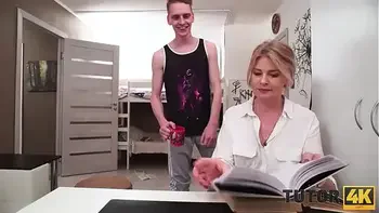 TUTOR4K. Man puts professor down on her knees for blowjob and fucks her