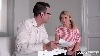 Anal inspectors join flexible teen Jemma Valentine for ass orgy on couch