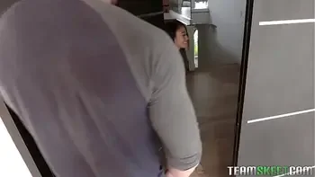 Cute brunette teen Jasmine Grey gets rammed from behind by a huge penetrating cock!