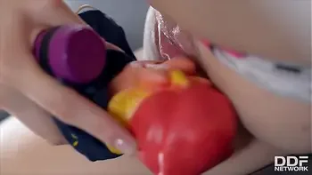 Belarus teen girl Olivia Grace enjoys masturbation with smiling puppet