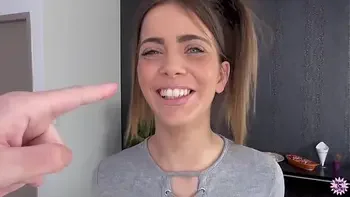 Pigtailed Cutie Takes Hot Load Over Her Tongue