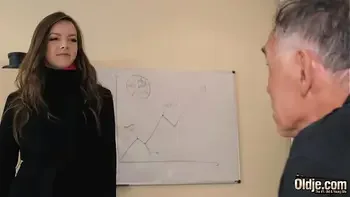 Slutty teen takes cum on her tongue and swallows it after getting hardcore fucked by older guy