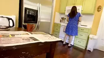 step Daughter sneaks under the table to suck daddy's cock