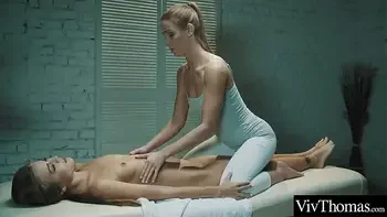 naked massage from hot blonde who pours oil over her body and grinds on her